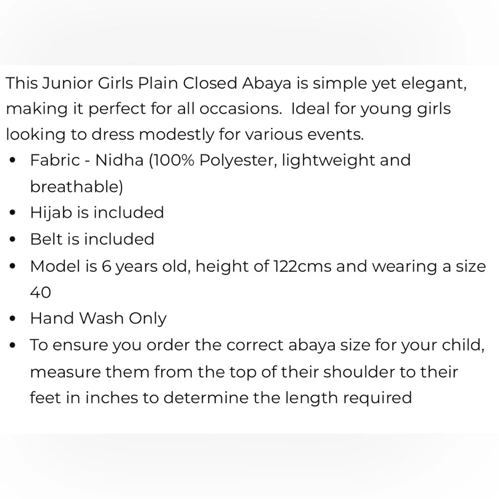 NWT [Azrah] Plain Closed Abay in Coffee w/ Scarf & Tie Juniors Girls 50” 11/12